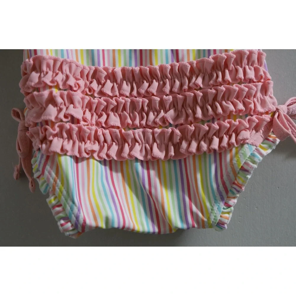 Ruffle Butts‎ Rainbow Stripe Long Sleeve Rash Guard Swimsuit Baby Girl 12-18m